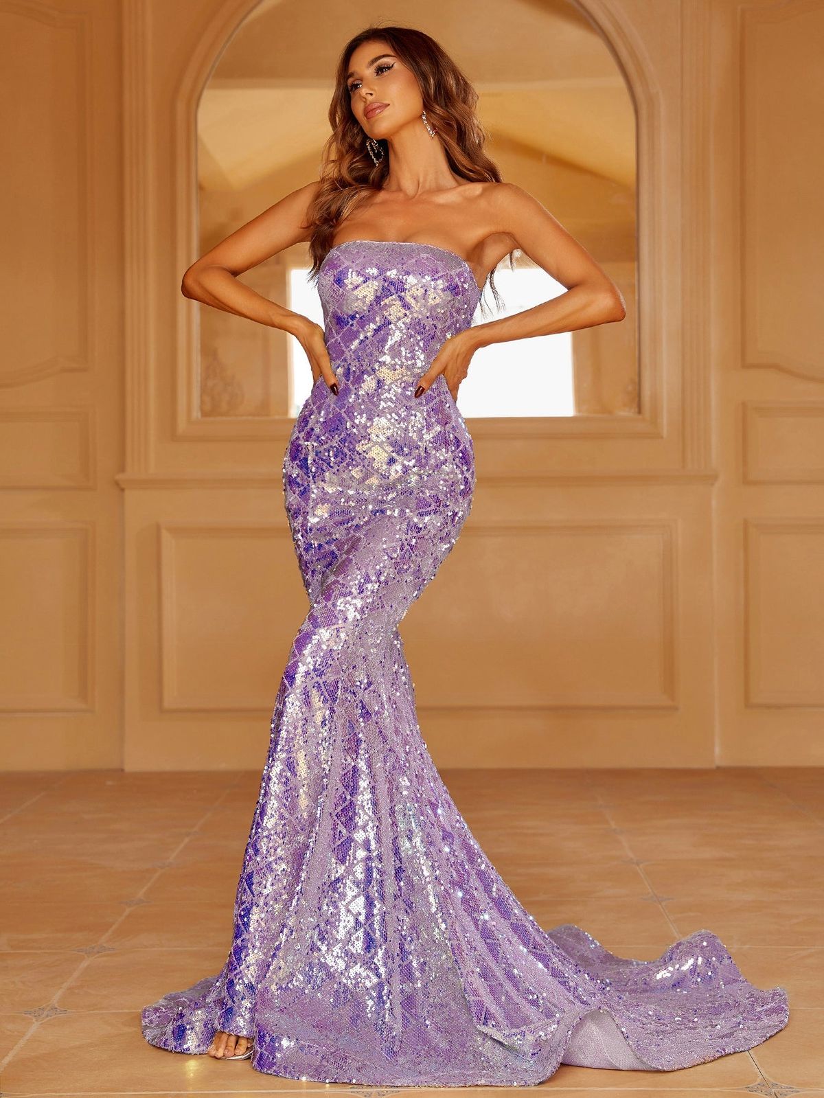 Style LAWD8037 Faeriesty Size L Purple Mermaid Dress on Queenly