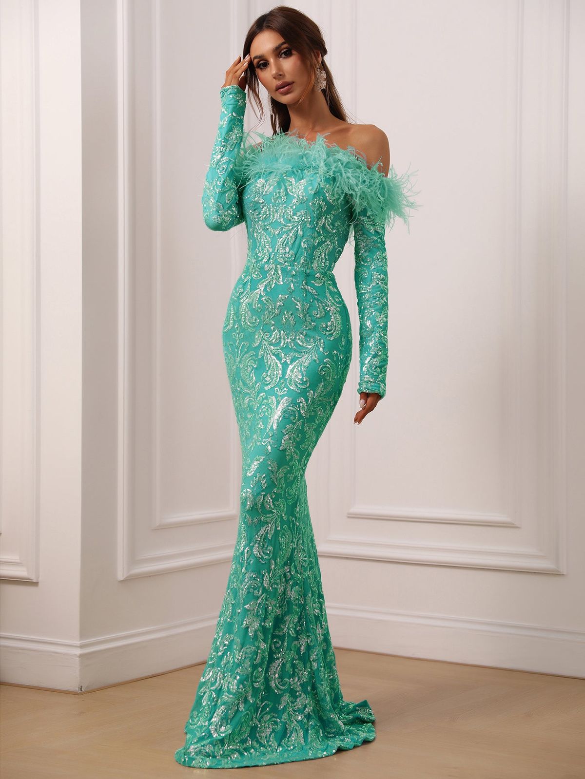 Style FSWD1132 Faeriesty Size XS Prom Long Sleeve Light Green Floor Length Maxi on Queenly