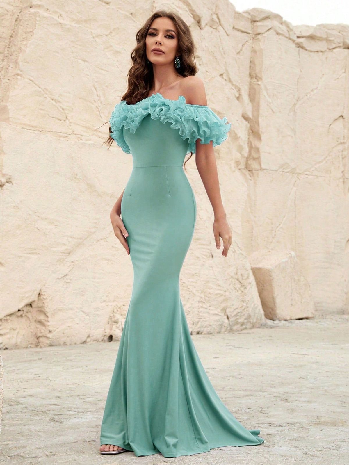 Style FSWD1146 Faeriesty Size XS Off The Shoulder Light Green Mermaid Dress on Queenly