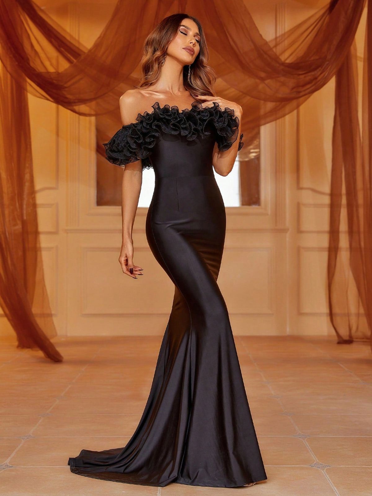 Style FSWD1146 Faeriesty Size S Off The Shoulder Black Mermaid Dress on Queenly
