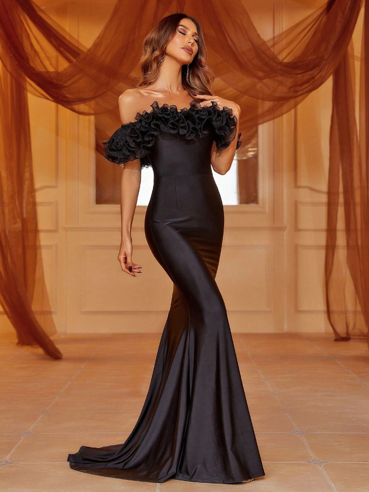 Style FSWD1146 Faeriesty Size M Off The Shoulder Black Mermaid Dress on Queenly