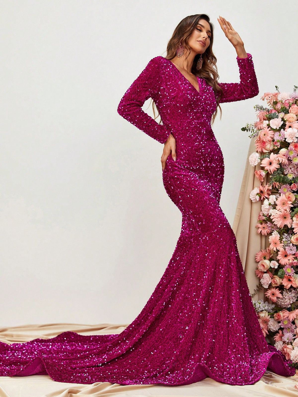Style FSWD0536 Faeriesty Size S Prom Long Sleeve Hot Pink Floor Length Maxi on Queenly