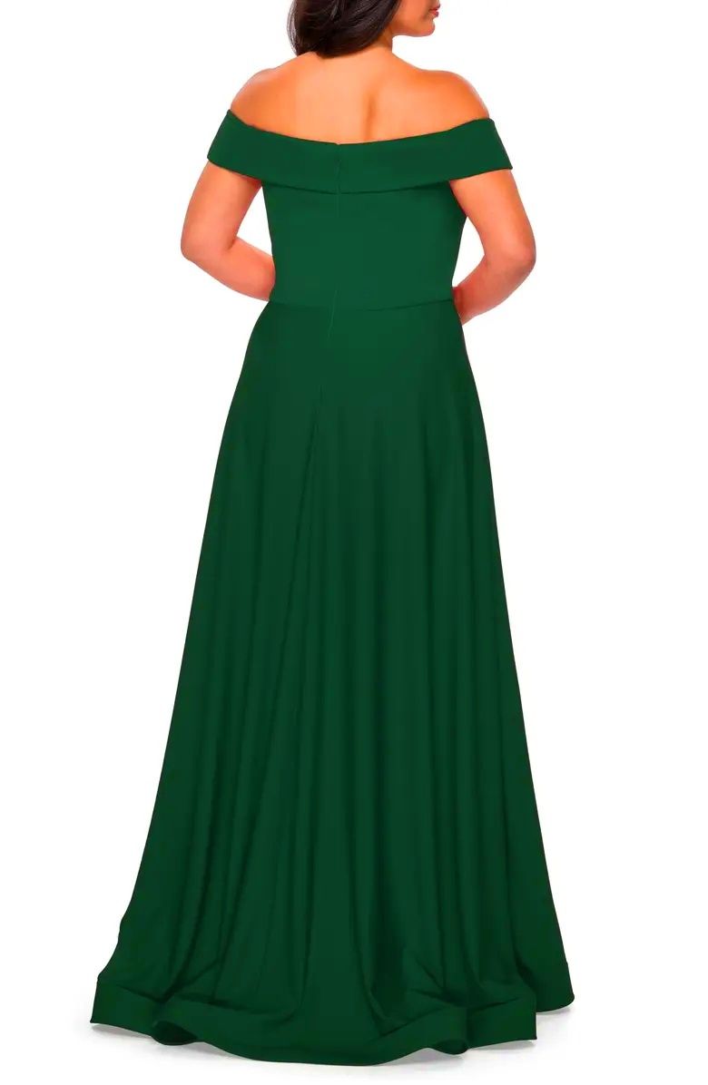 La Femme Plus Size 20 Off The Shoulder Emerald Green Side Slit Dress on Queenly
