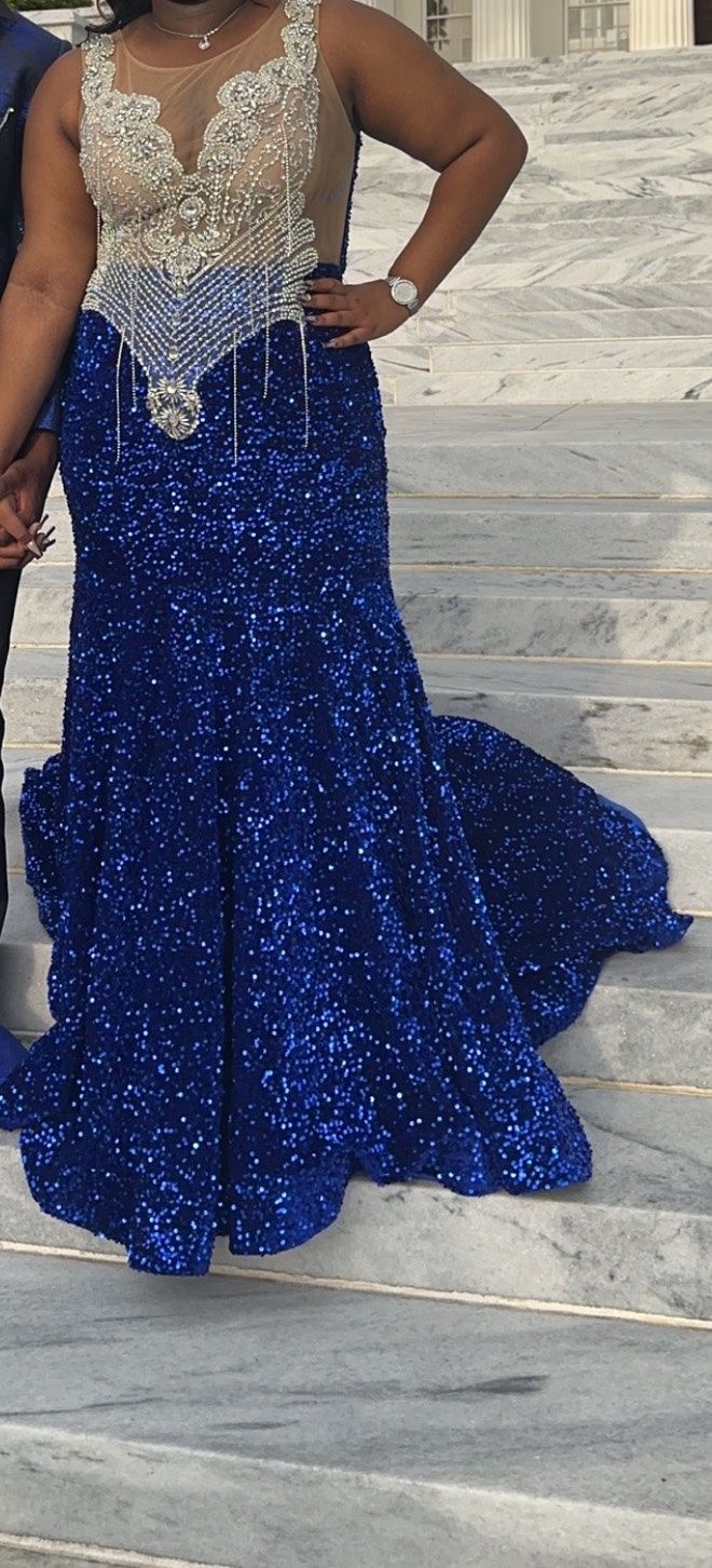 Size XL Prom High Neck Blue Mermaid Dress on Queenly