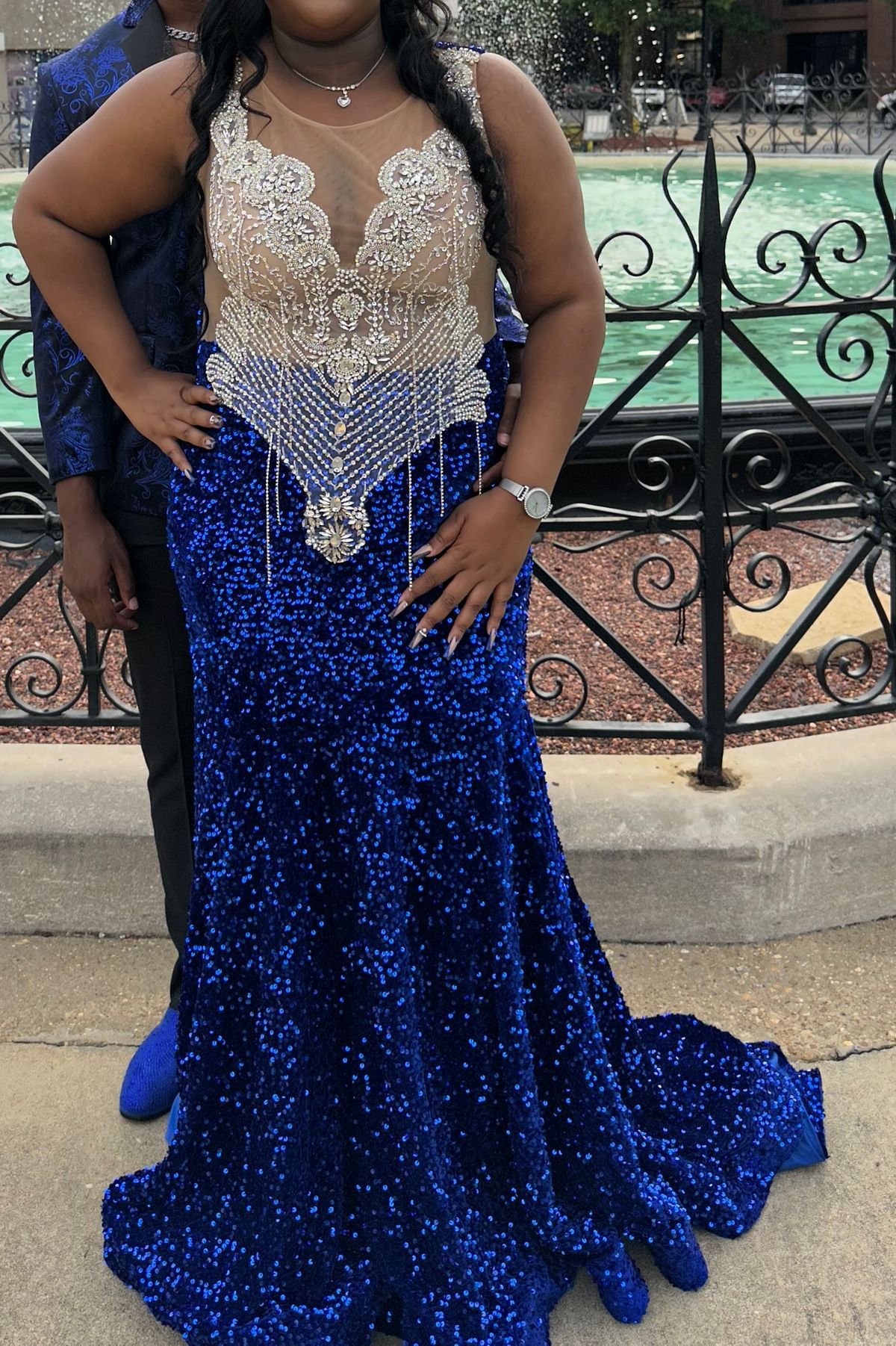 Size XL Prom High Neck Blue Mermaid Dress on Queenly