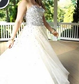 Size M Prom Strapless Sequined Gold Ball Gown on Queenly