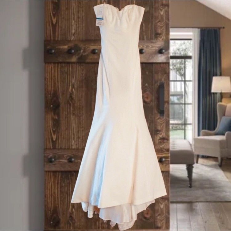 Nicole Miller Size 14 Wedding Strapless Satin White Mermaid Dress on Queenly