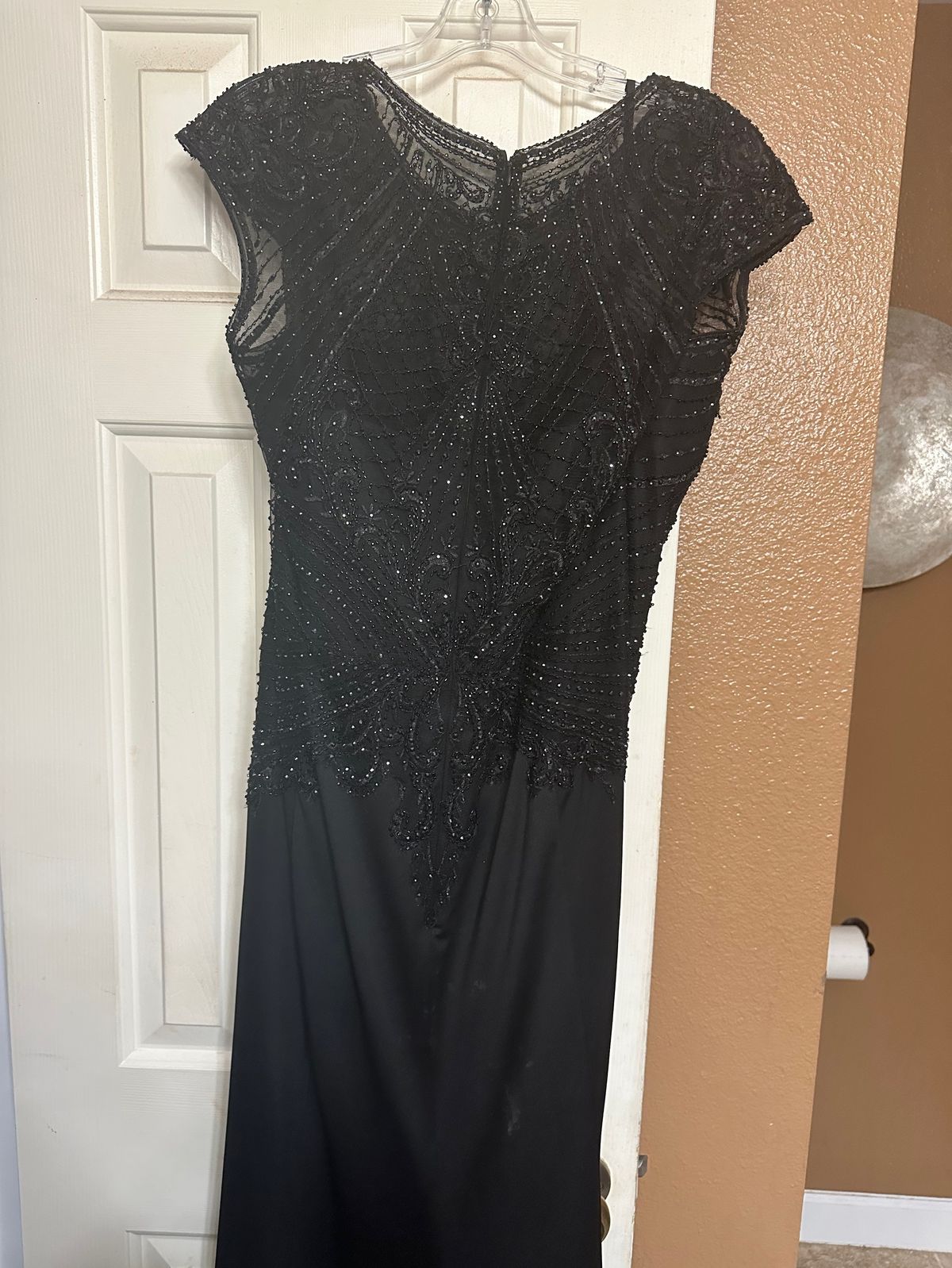 Size 14 Prom Plunge Black Floor Length Maxi on Queenly