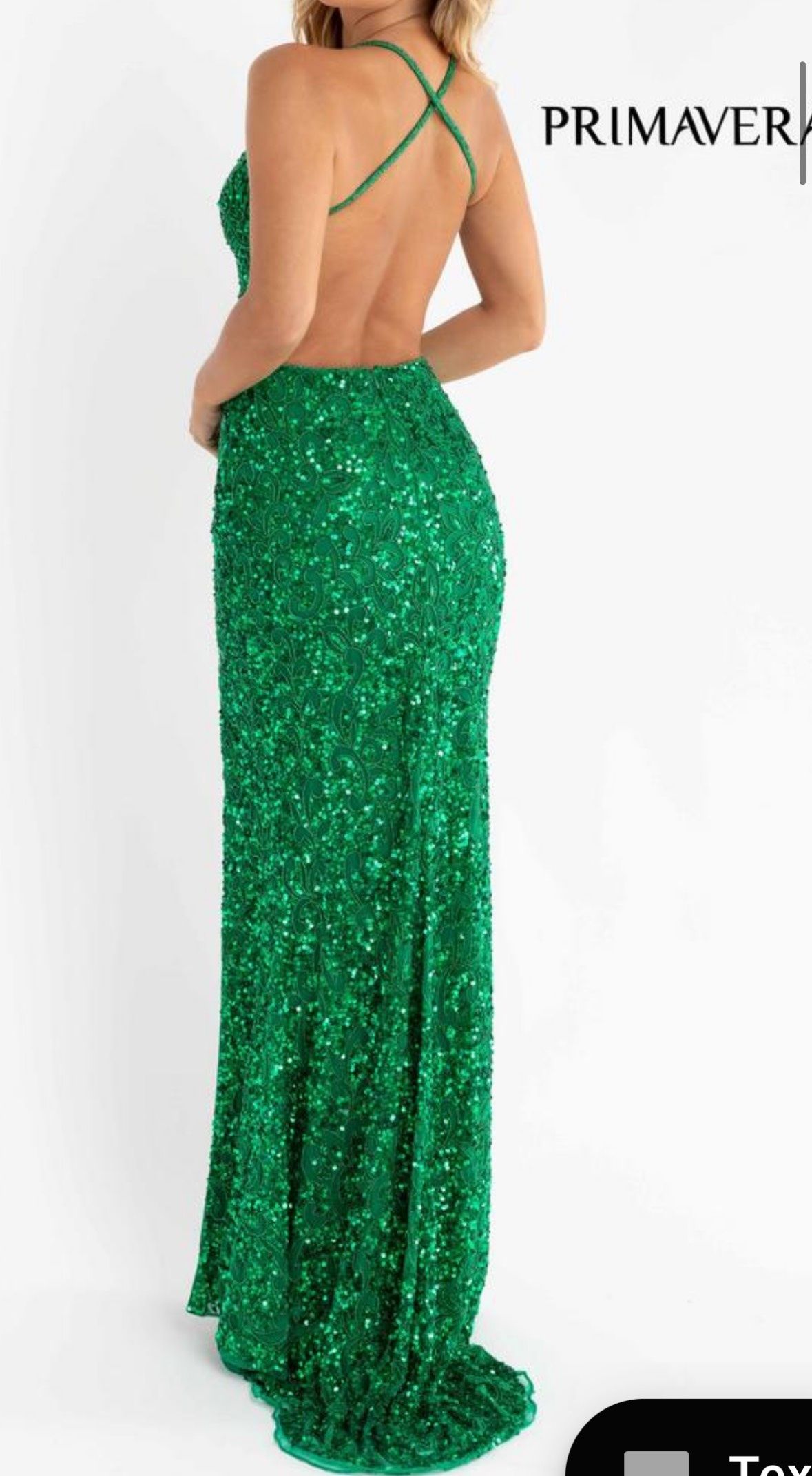 Style 3295 Primavera Size 14 Plunge Emerald Green Side Slit Dress on Queenly