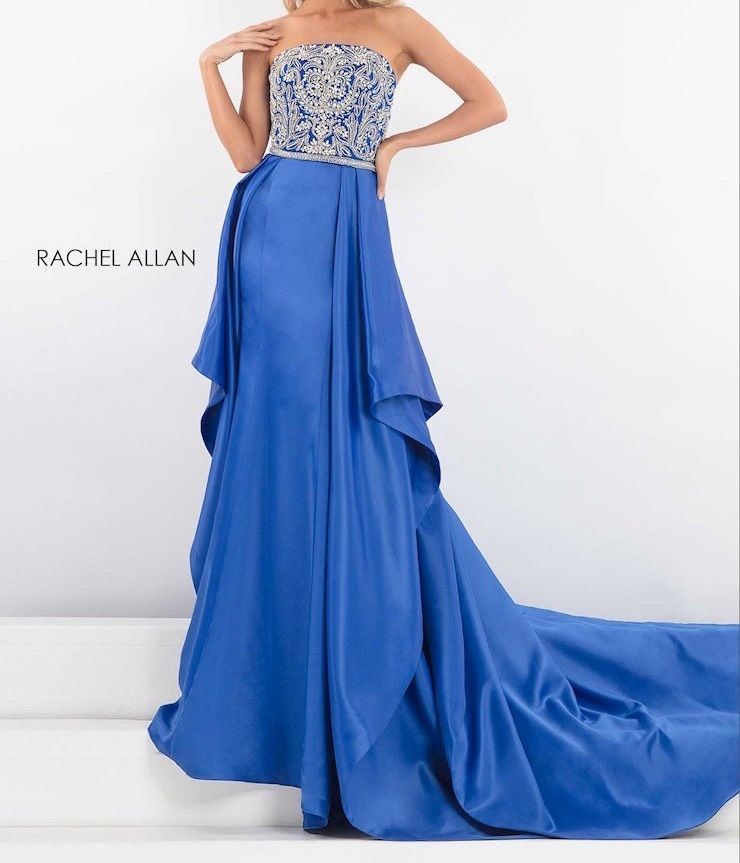 Style 5036 Rachel Allan Size 4 Prom Strapless Sequined Royal Blue Dress With Train on Queenly