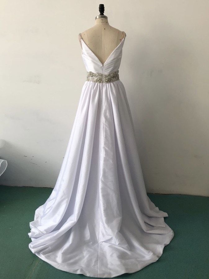 One Couture Size 4 Wedding Plunge Sequined White Ball Gown on Queenly