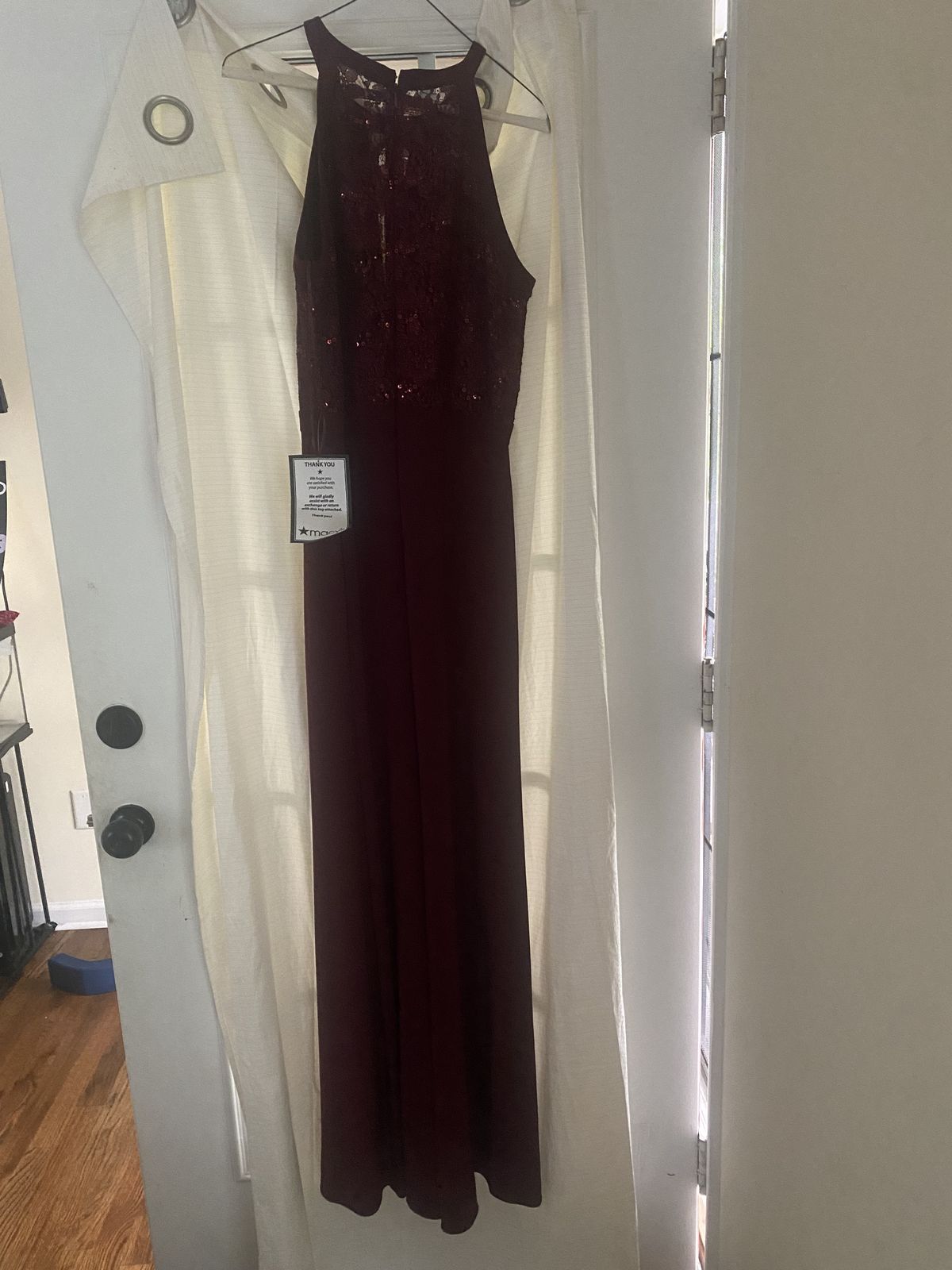 Plus Size 16 Wedding Guest High Neck Lace Burgundy Purple Side Slit Dress on Queenly