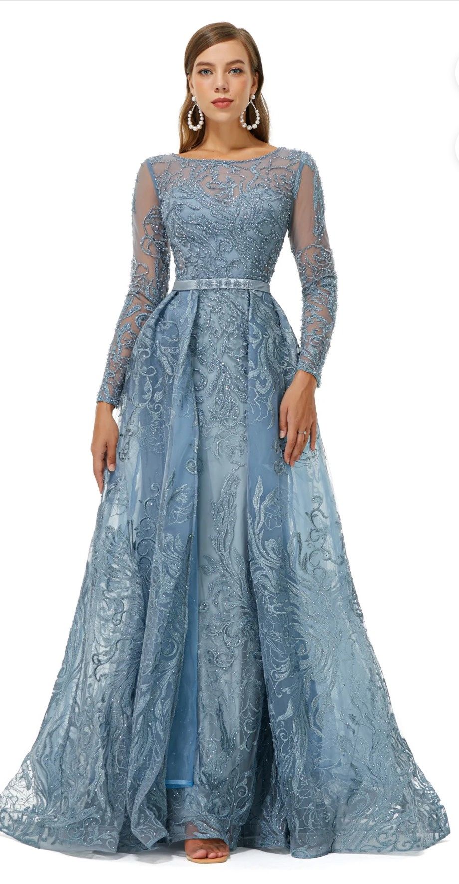 Size 10 Prom Long Sleeve Blue Mermaid Dress on Queenly