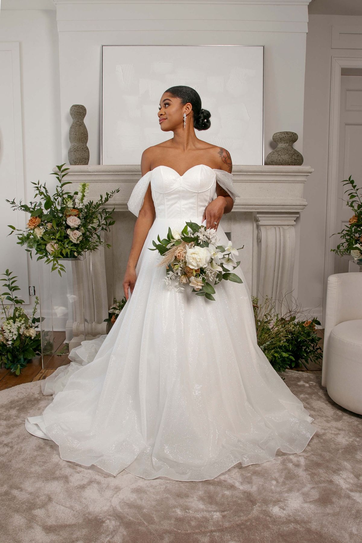 Sparkly Ball Gown with Organza Cascade Skirt Moonlight Collection J6833