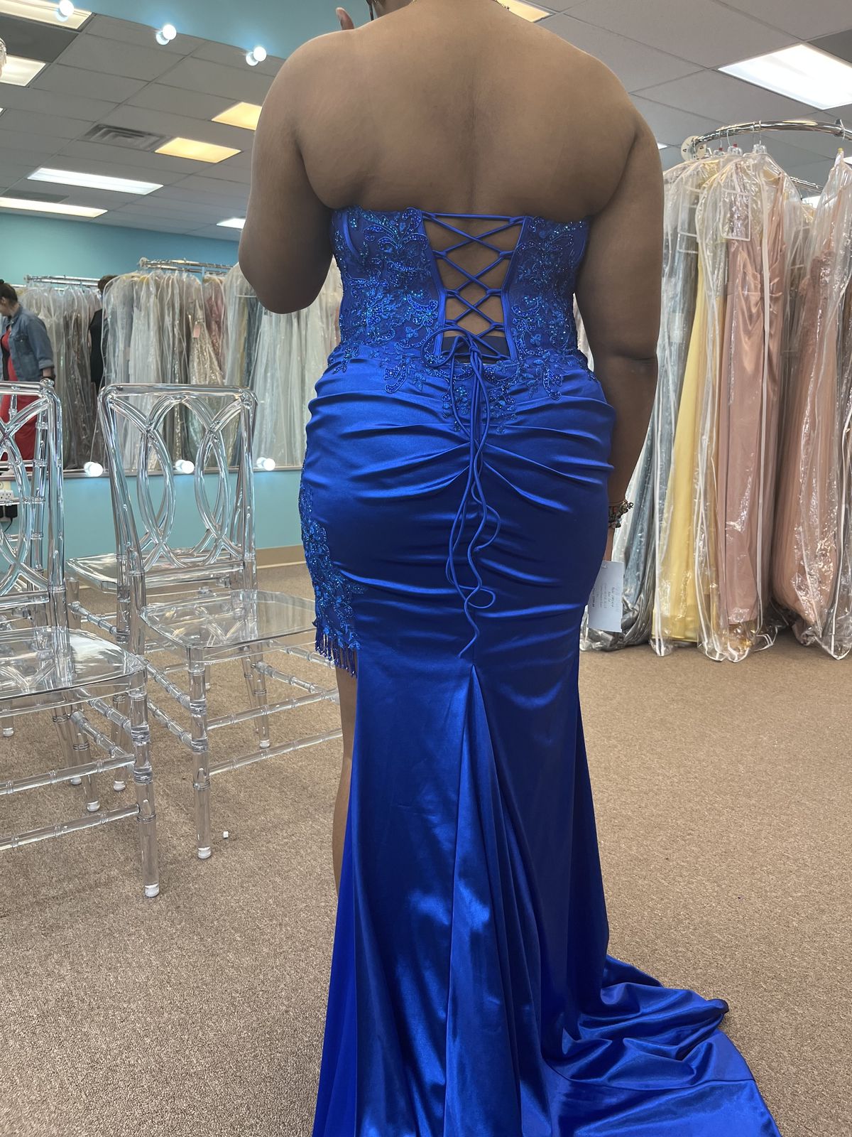 Style 1001414 Size 12 Blue Side Slit Dress on Queenly