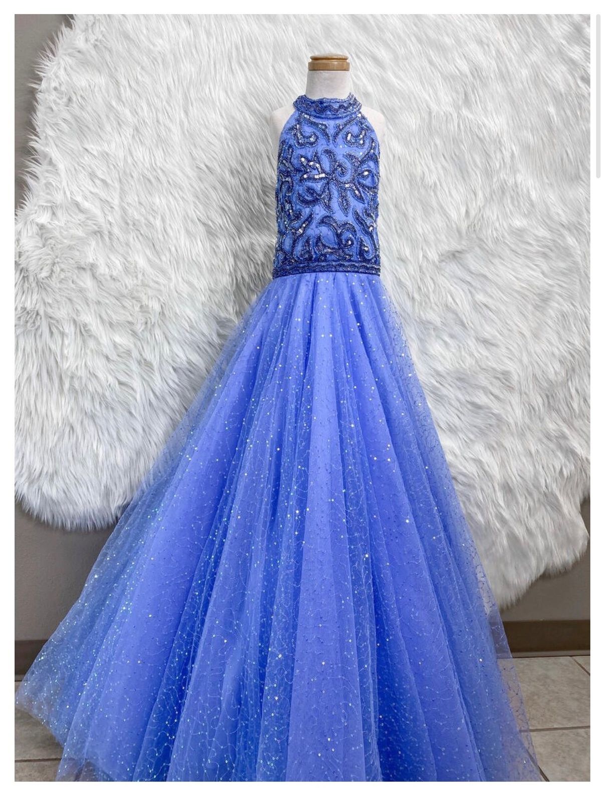 Sherri Hill Girls Size 14 High Neck Light Blue Ball Gown on Queenly