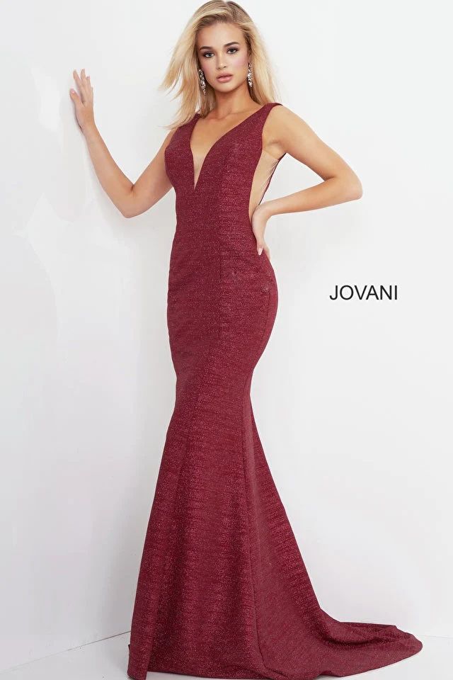 Style 45811 Jovani Size 10 Plunge Red Mermaid Dress on Queenly