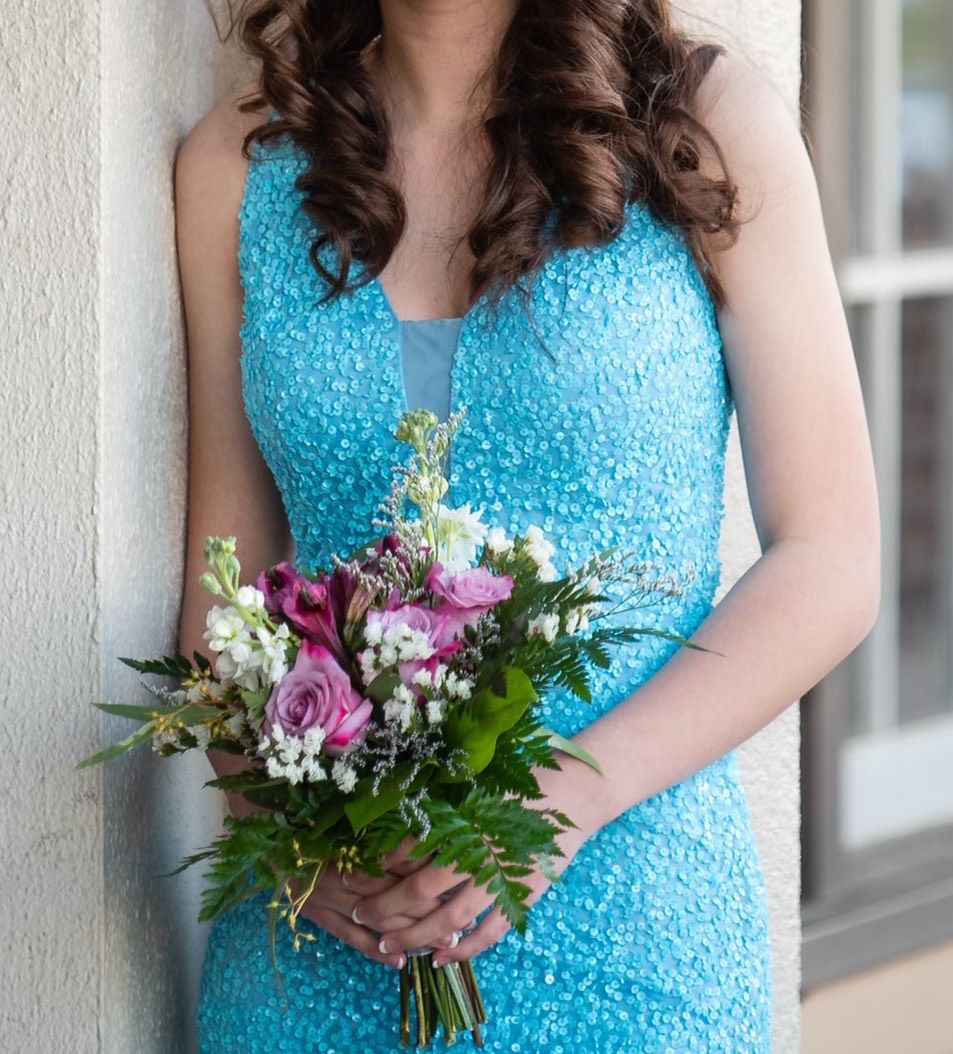 Size 0 Prom Plunge Sheer Blue Side Slit Dress on Queenly