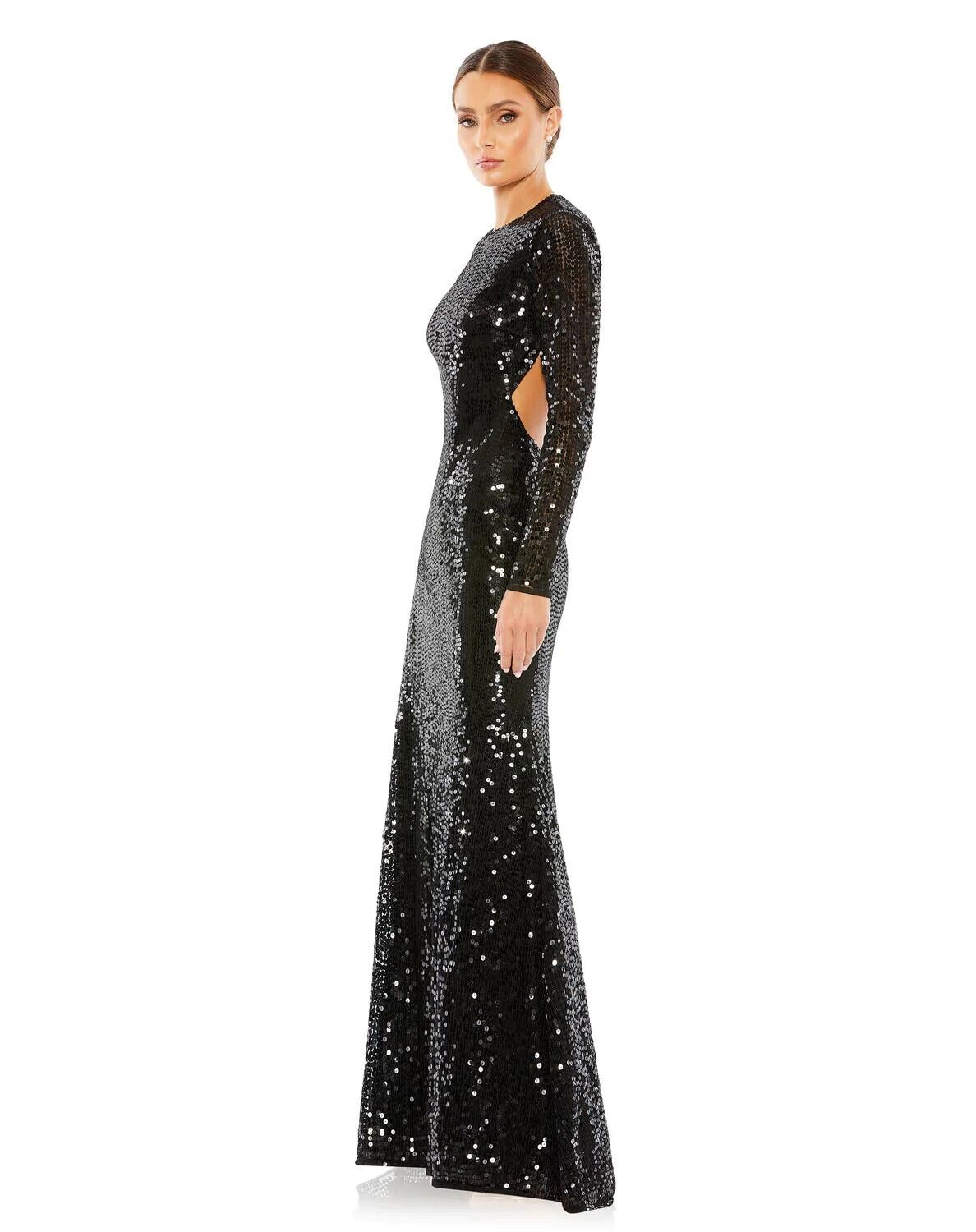 Mac Duggal Size 12 Prom Long Sleeve Sequined Black A-line Dress on Queenly