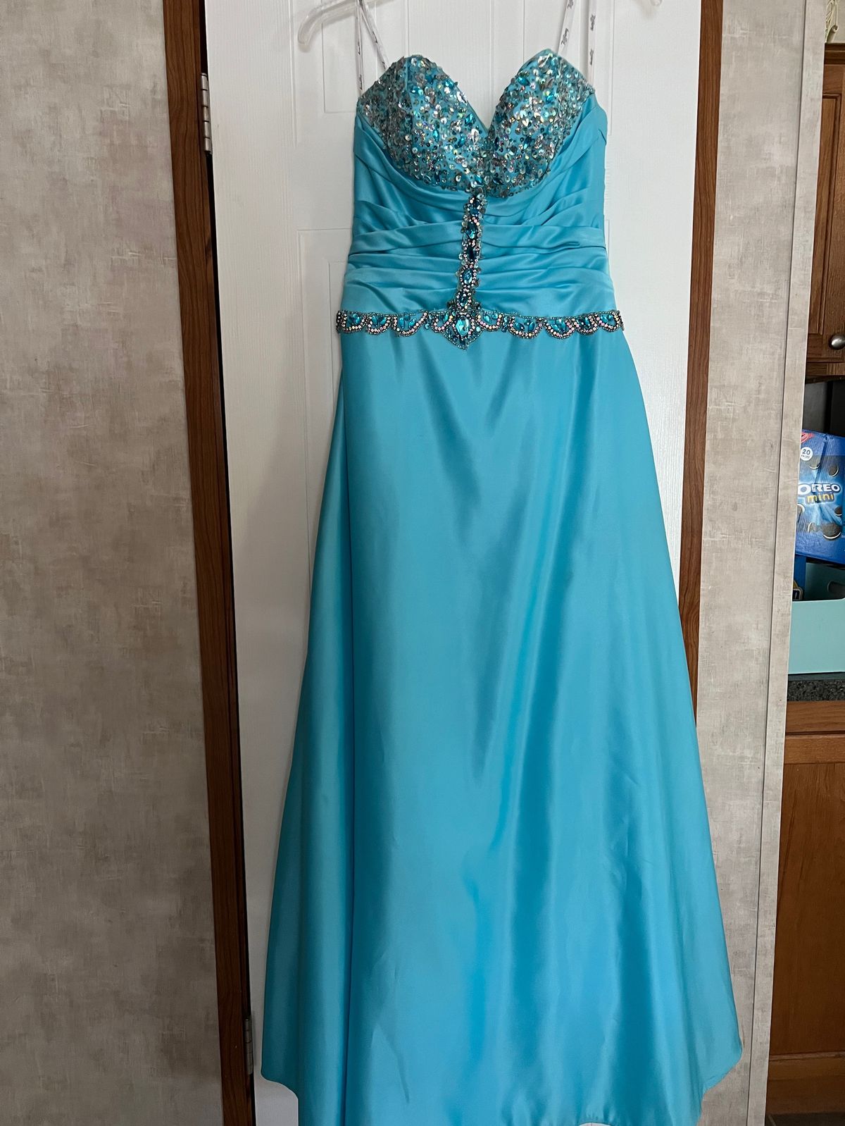 Size 4 Prom Strapless Sequined Blue Floor Length Maxi on Queenly