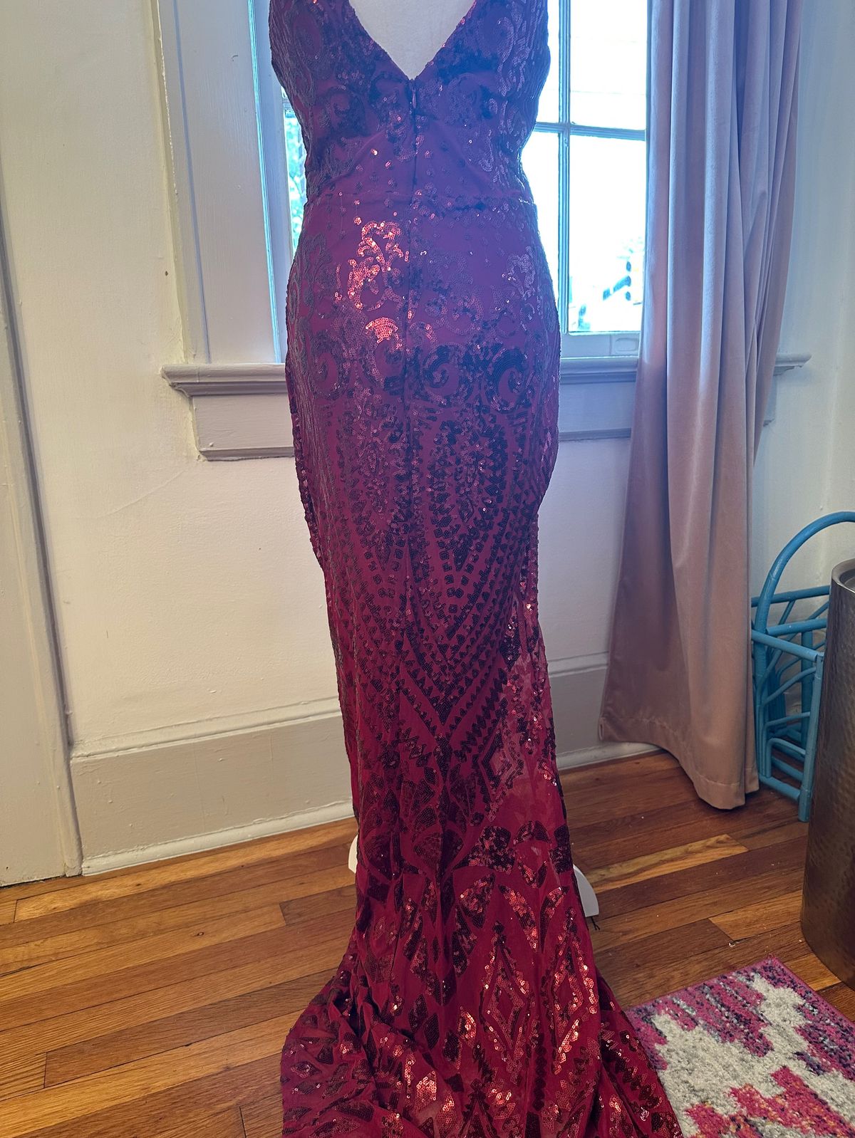 Size L Prom Plunge Red Floor Length Maxi on Queenly