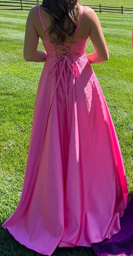 David's Bridal Size 2 Prom Plunge Pink Floor Length Maxi on Queenly