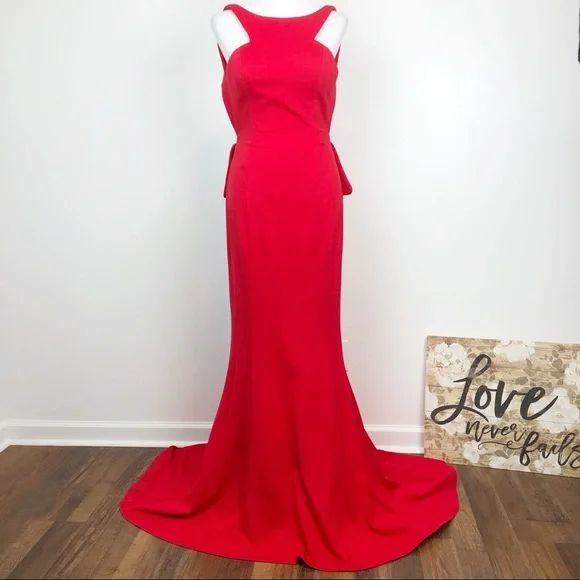 Style 21899 Jovani Size 6 Halter Red Mermaid Dress on Queenly