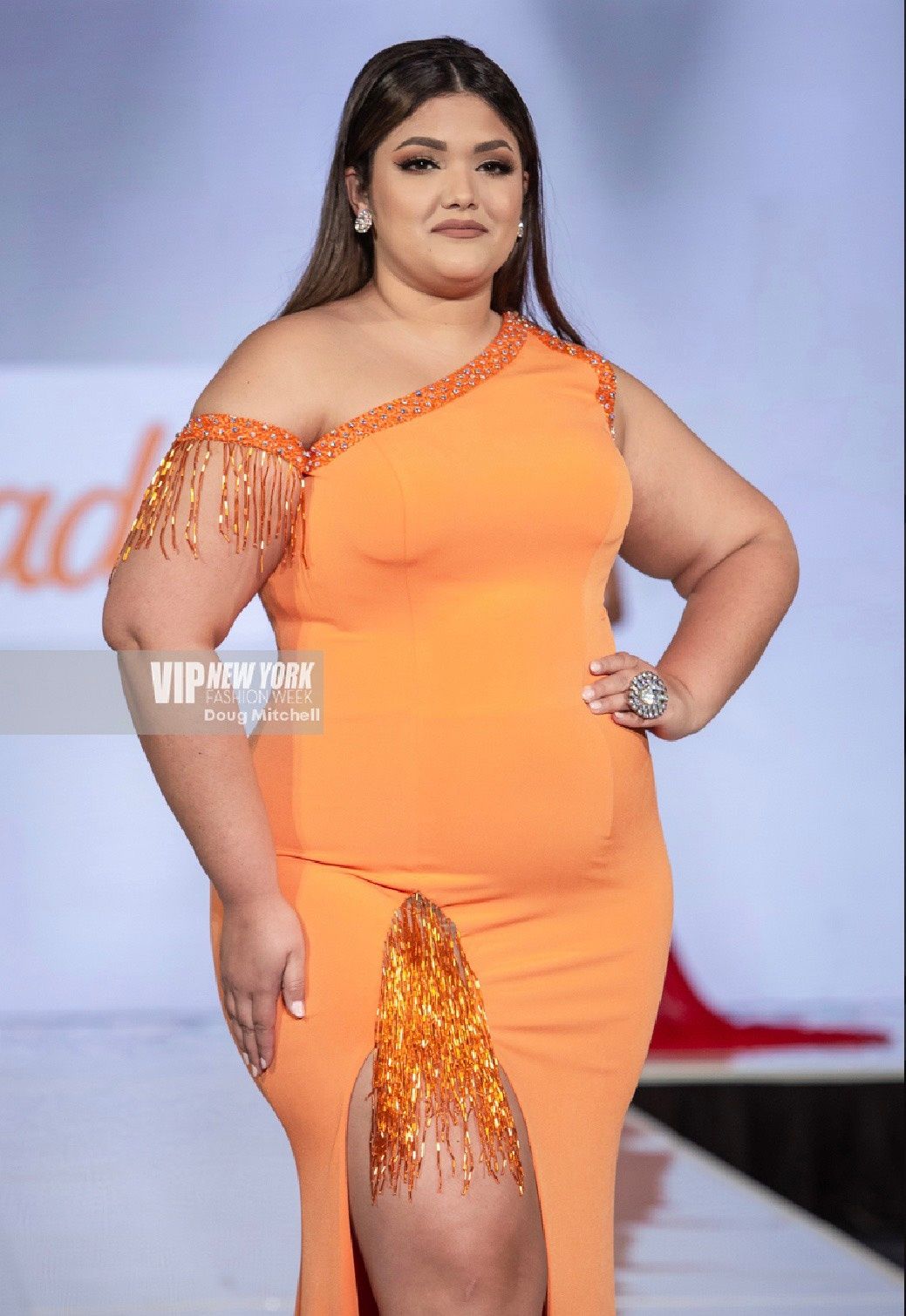 Size 14 Pageant One Shoulder Orange Side Slit Dress on Queenly