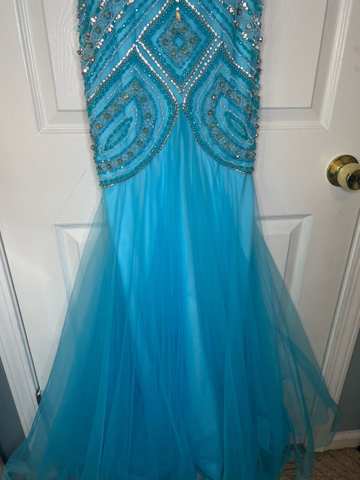 MoriLee Size 0 Prom Plunge Blue Mermaid Dress on Queenly