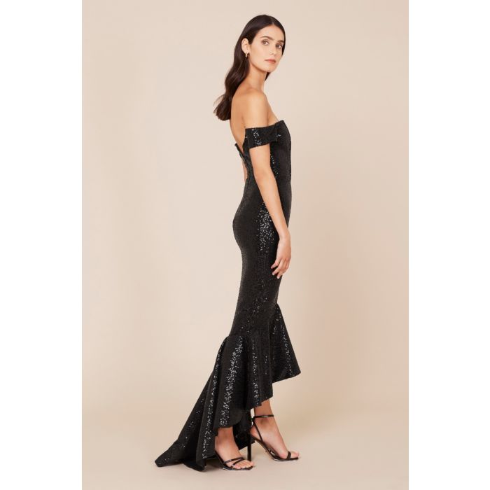 Style Diamond Gown 1  Portia and Scarlett Size 2 Off The Shoulder Sequined Black Mermaid Dress on Queenly
