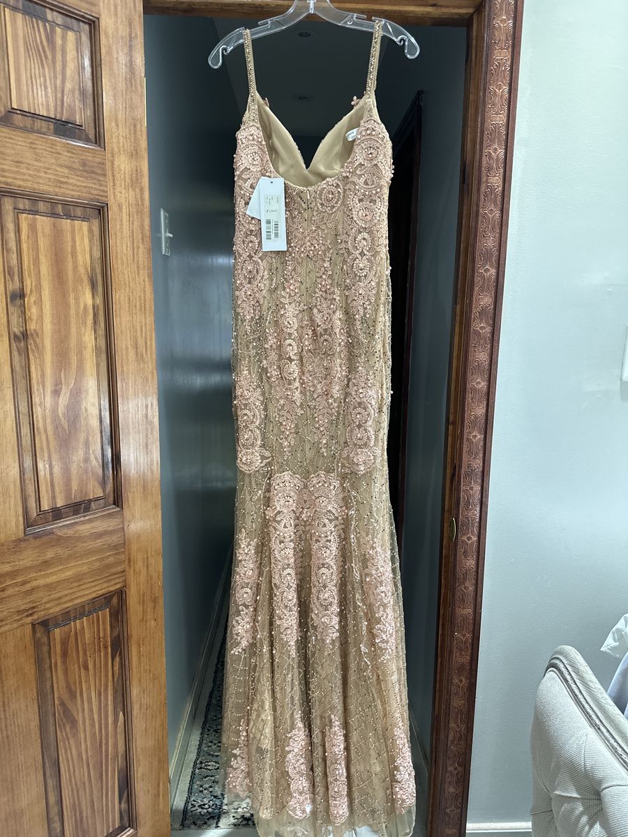 Jovani Size 4 Plunge Nude Mermaid Dress on Queenly