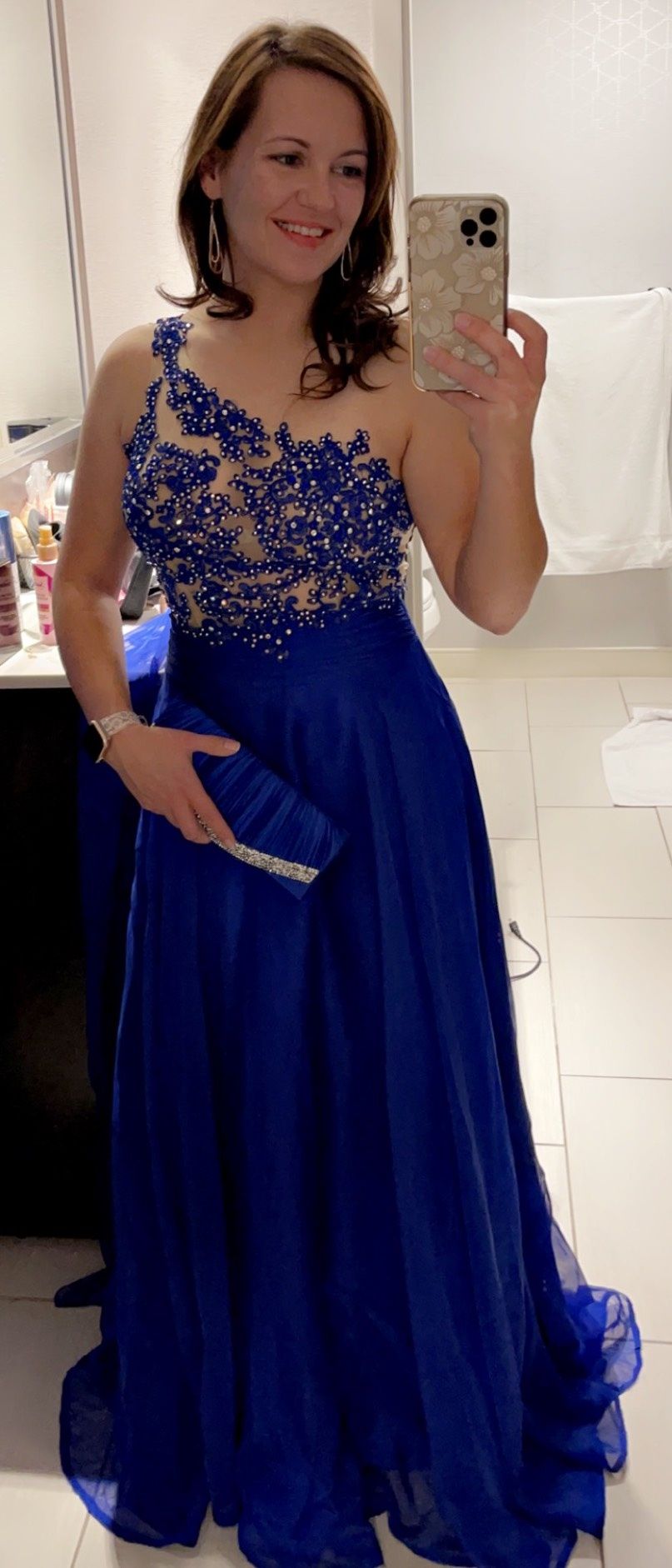 Size 4 Prom One Shoulder Blue A-line Dress on Queenly
