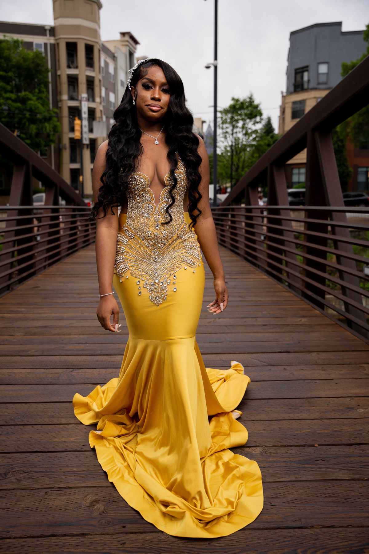 Size M Prom High Neck Gold Mermaid Dress on Queenly