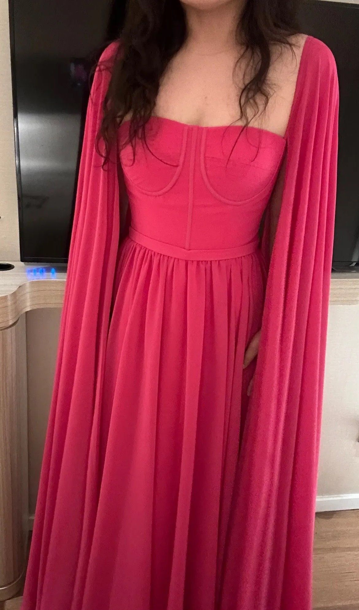 Size 8 Prom Long Sleeve Pink A-line Dress on Queenly