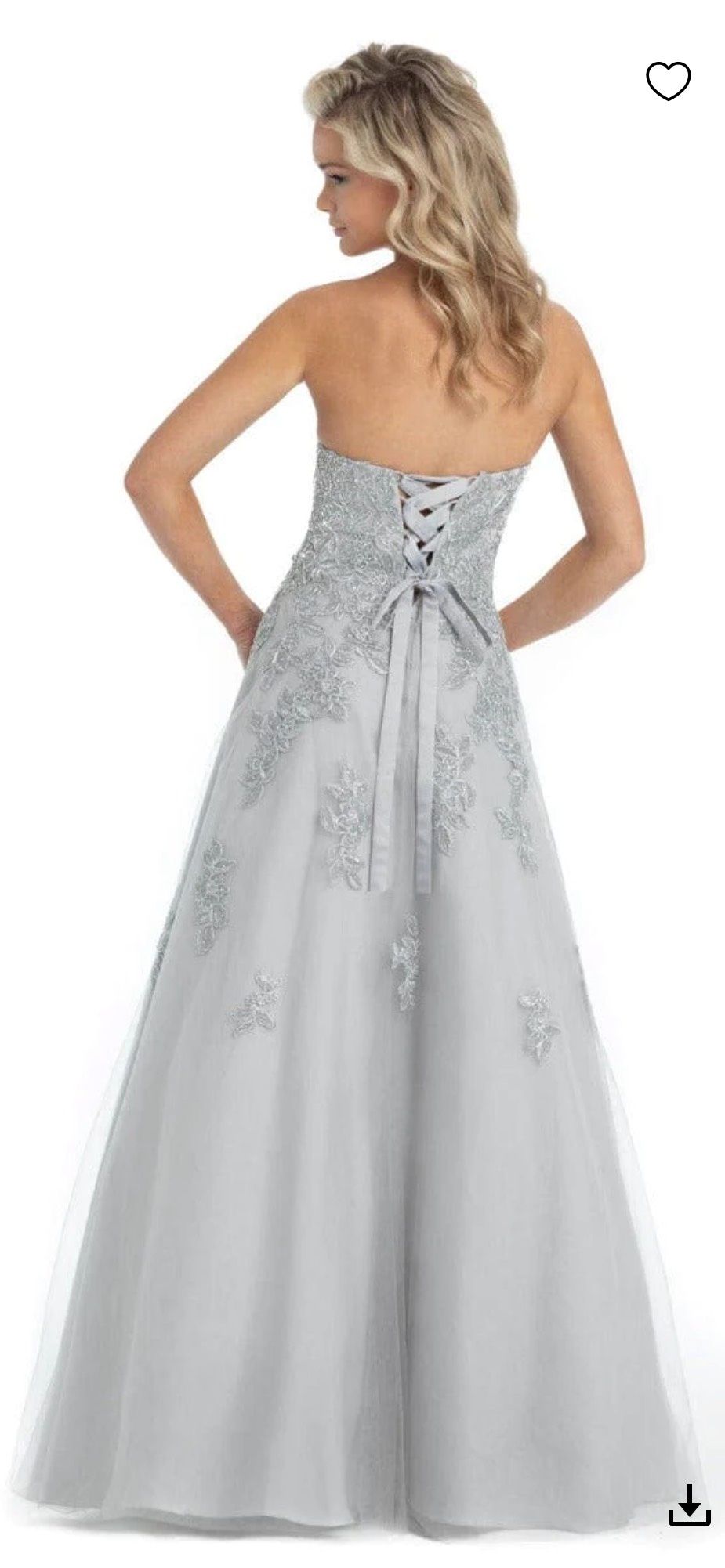 Style 41308-70913 Camille La Vie Size 4 Prom Strapless Lace Gray Ball Gown on Queenly
