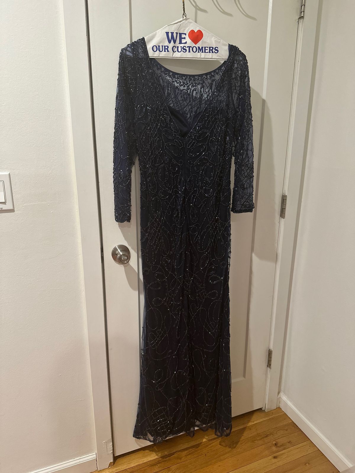 Christina Wu Size 12 Pageant Long Sleeve Blue A-line Dress on Queenly