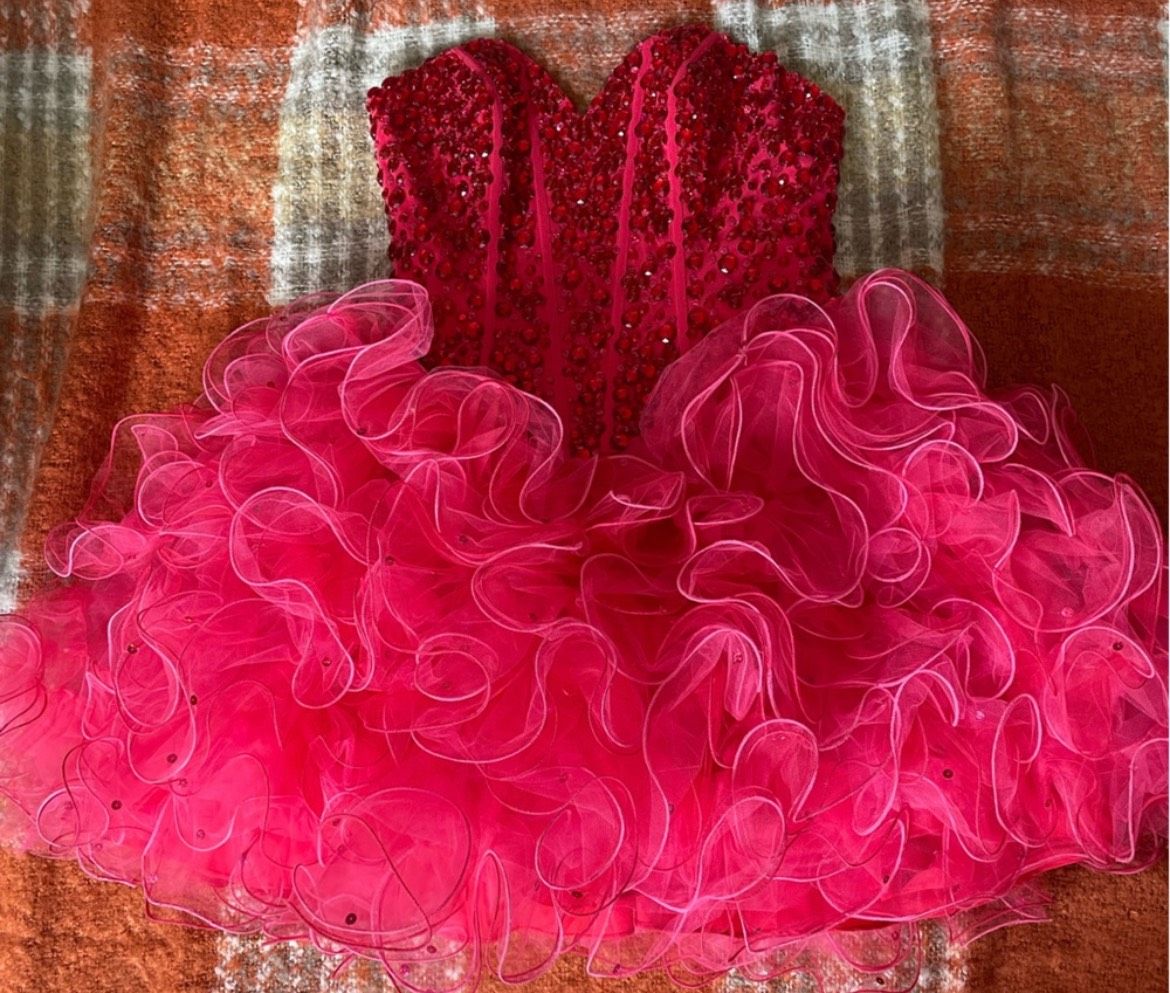 MoriLee Size 2 Homecoming Strapless Sequined Hot Pink Cocktail Dress on Queenly