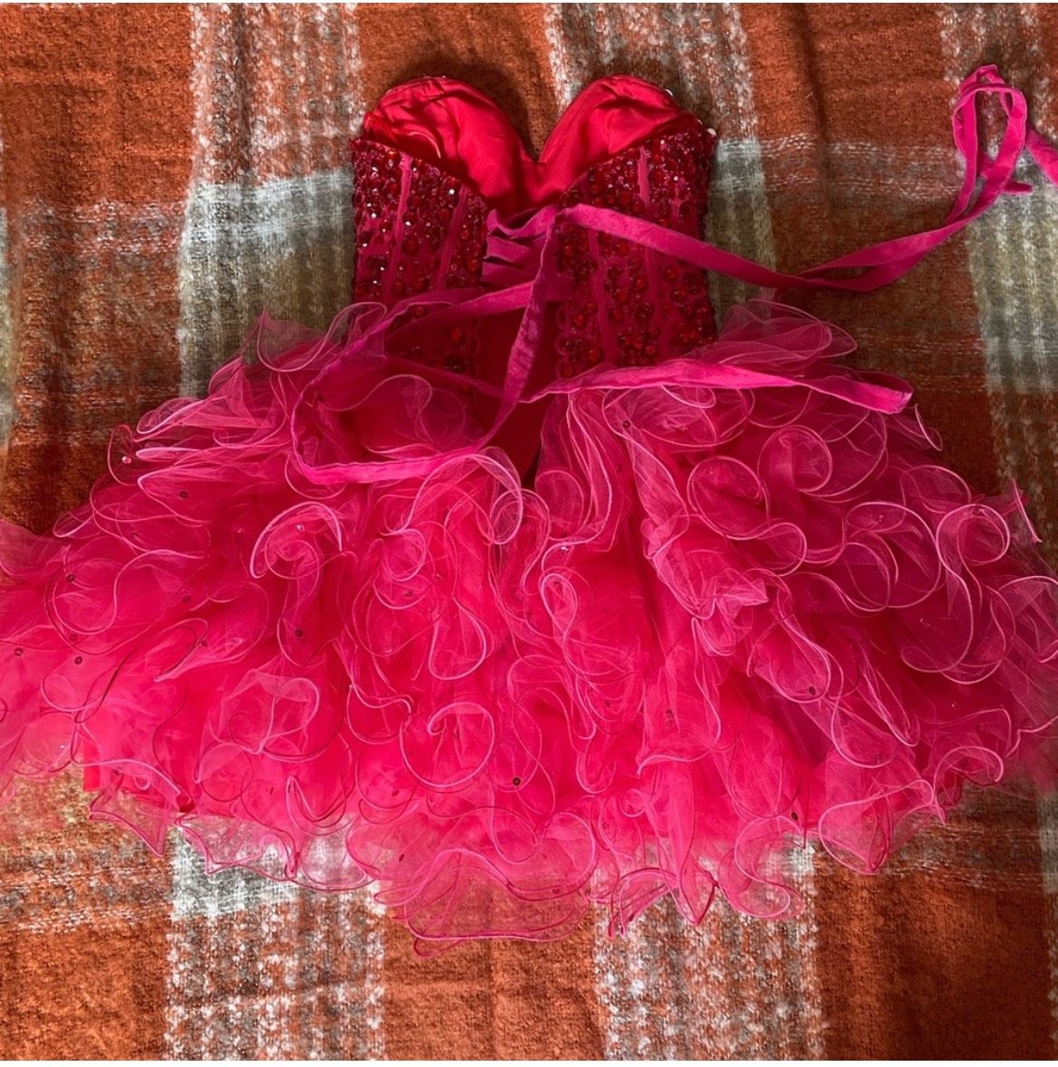 MoriLee Size 2 Homecoming Strapless Sequined Hot Pink Cocktail Dress on Queenly