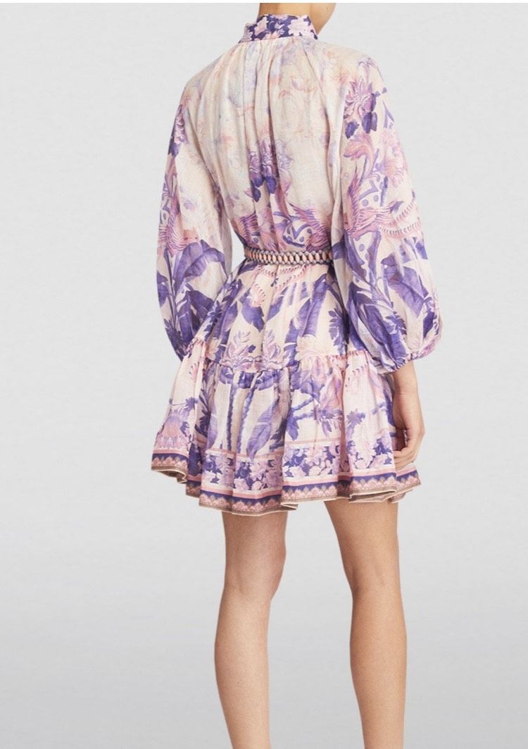 Zimmermann Size M Homecoming Long Sleeve Floral Purple Cocktail Dress on Queenly