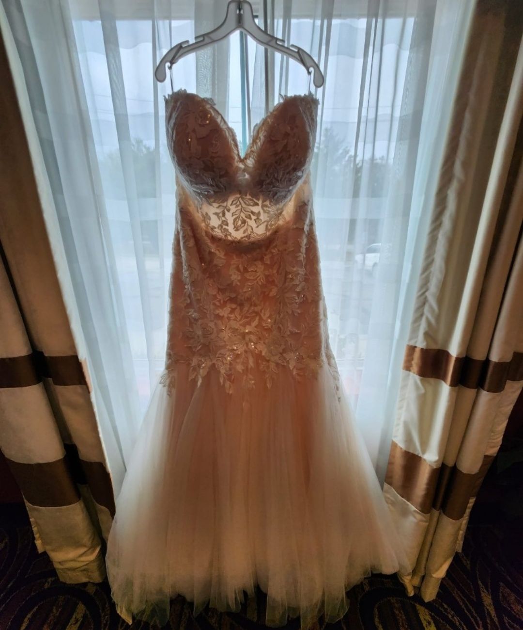 Stella York wedding dress. Item #;7544IQ . Size 26.  Plus Size 26 Wedding Strapless Lace White Mermaid Dress on Queenly