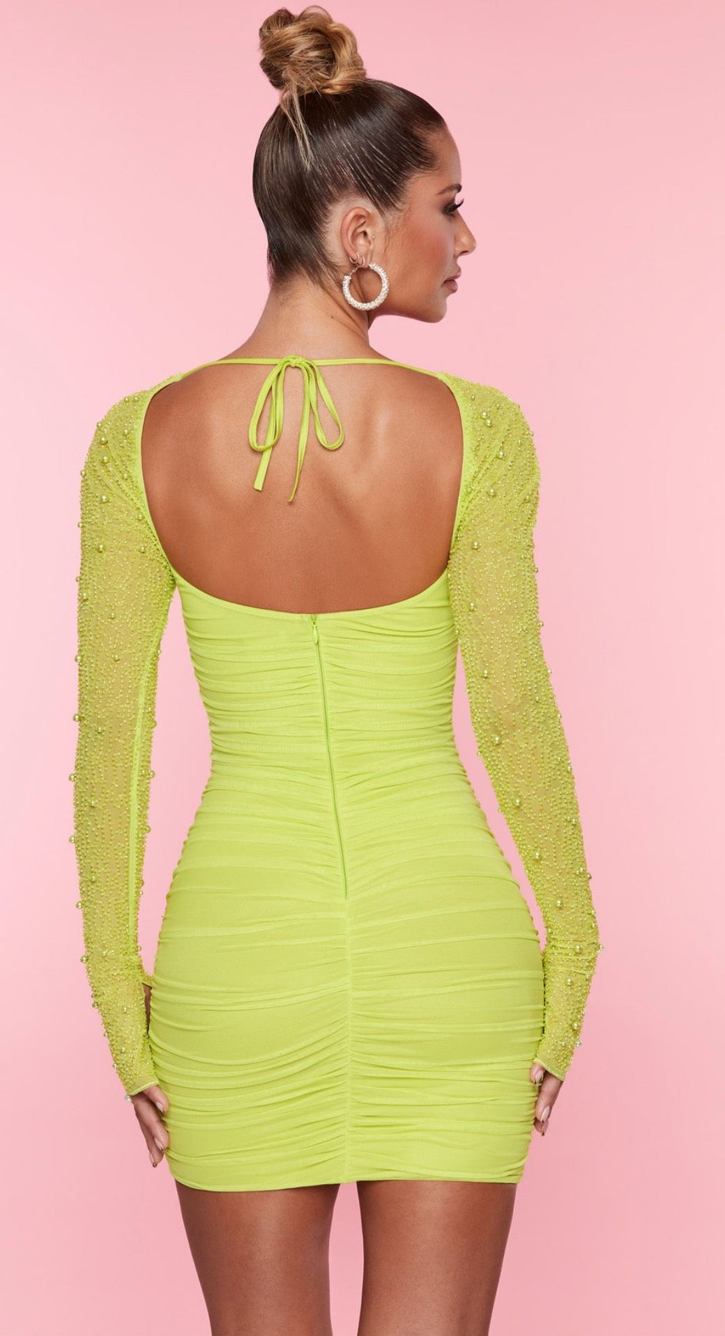 Style 5318 oh polly Size 2 Homecoming Long Sleeve Lime Green Cocktail Dress on Queenly