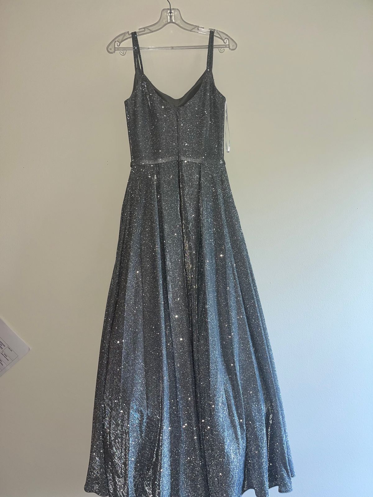 Size S Prom Plunge Silver Floor Length Maxi on Queenly
