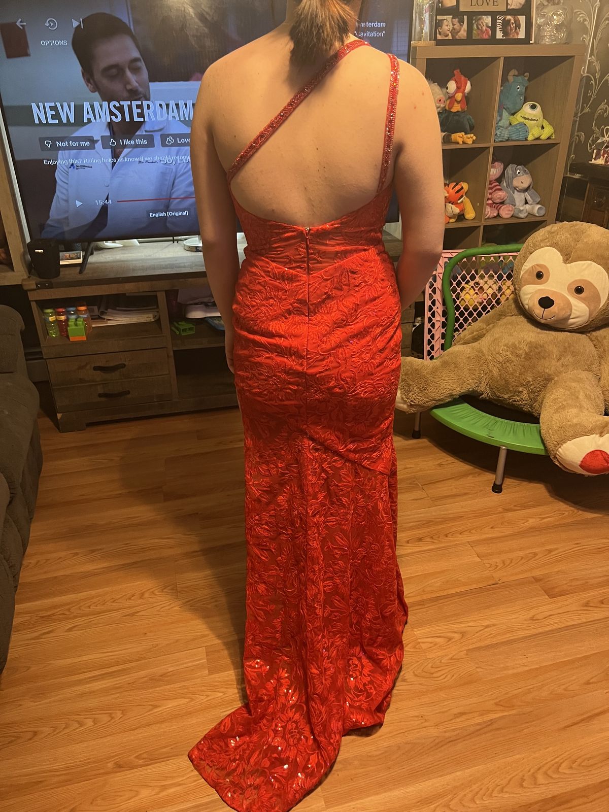 Size 8 Prom One Shoulder Red Side Slit Dress on Queenly