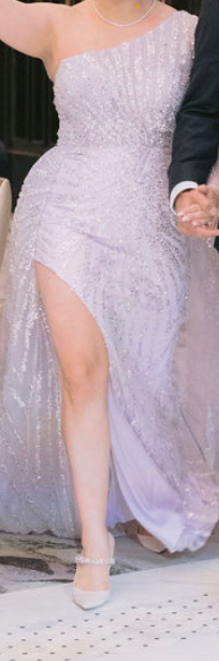 Size 8 Prom Long Sleeve Purple Side Slit Dress on Queenly