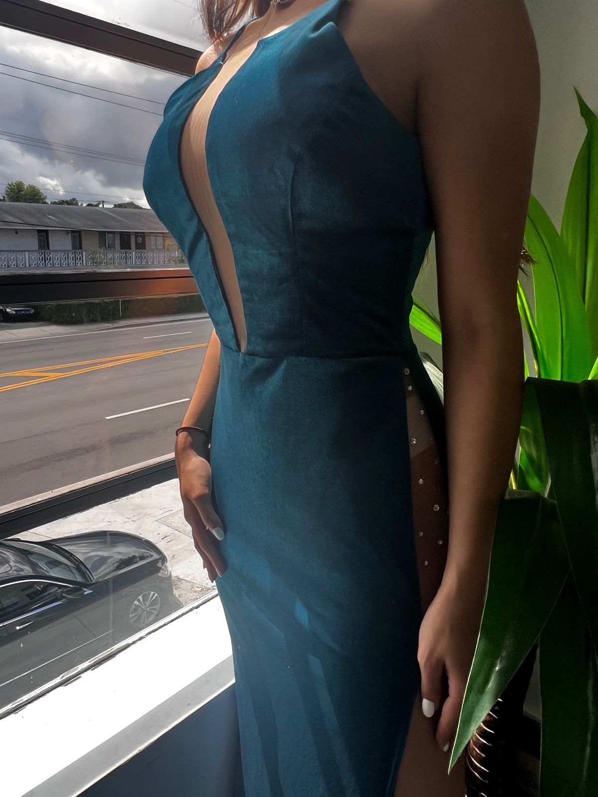 Fernando Wong Size 2 Prom Plunge Blue Side Slit Dress on Queenly