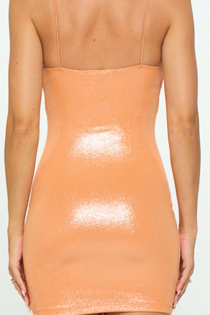 Orange Vinyl Bandeau Bodycon Dress, Dresses