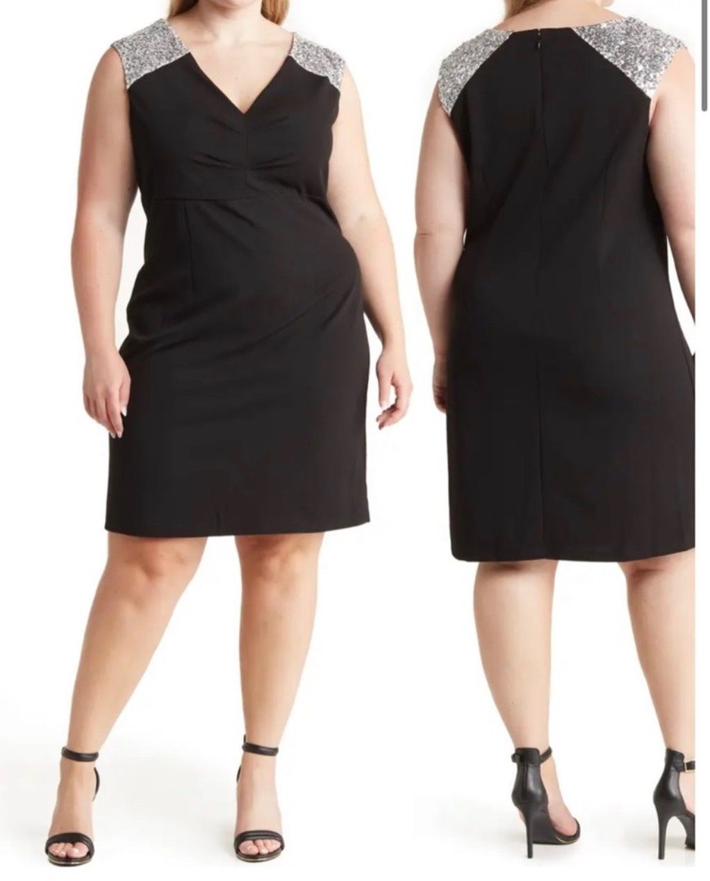 SLNY Plus Size 16 Prom Plunge Black Cocktail Dress on Queenly