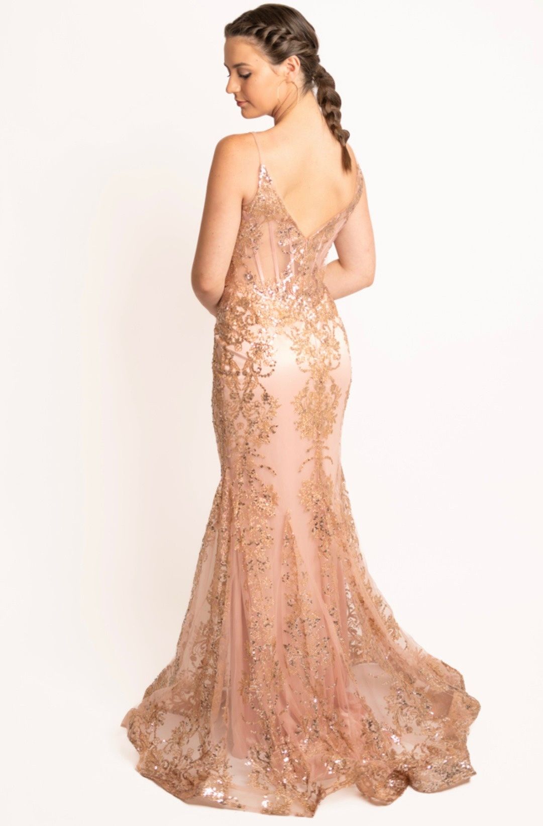 Size 4 Prom Plunge Nude Mermaid Dress on Queenly
