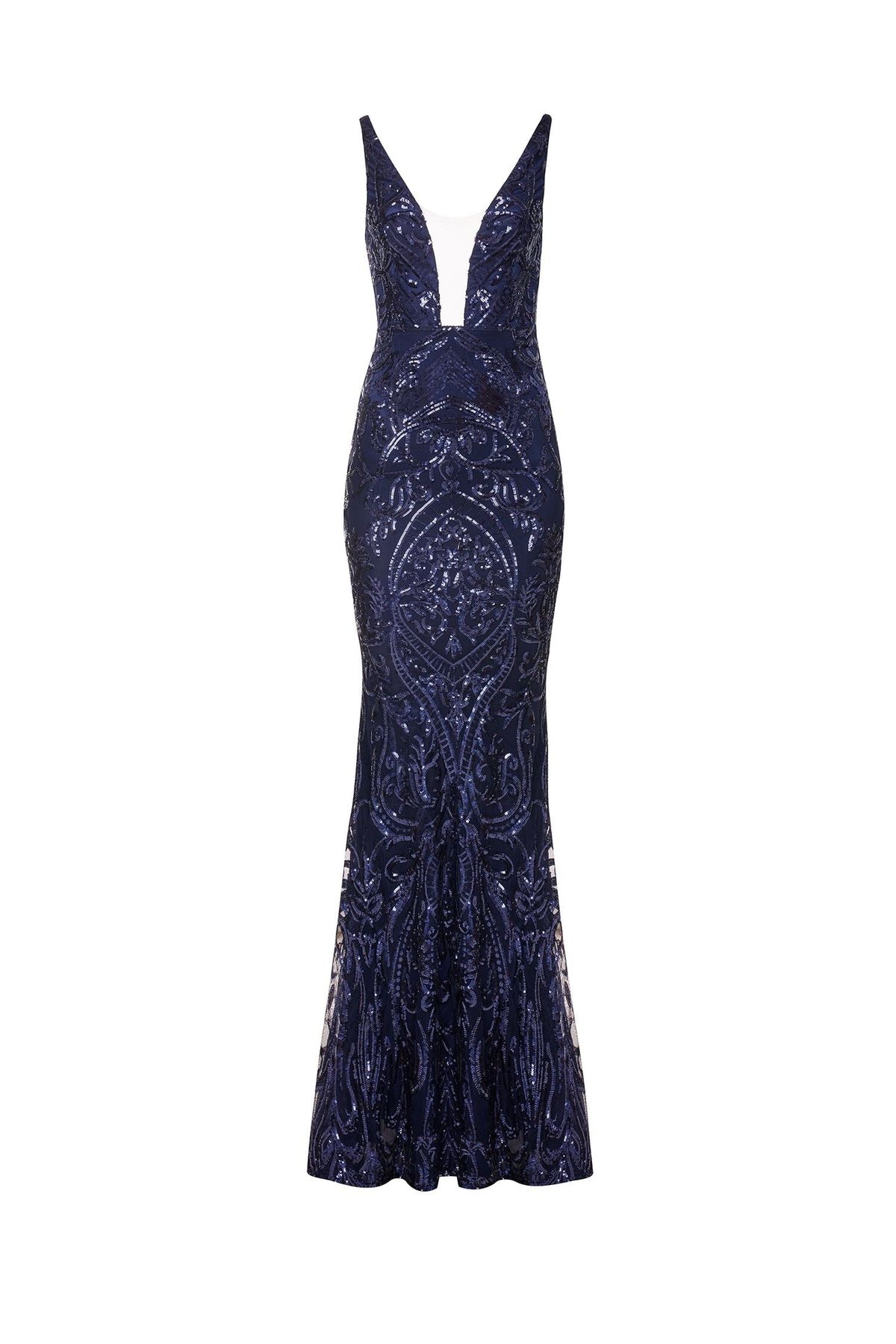 Style Salma Alamour The Label Size XL Prom Plunge Sheer Navy Blue Mermaid Dress on Queenly
