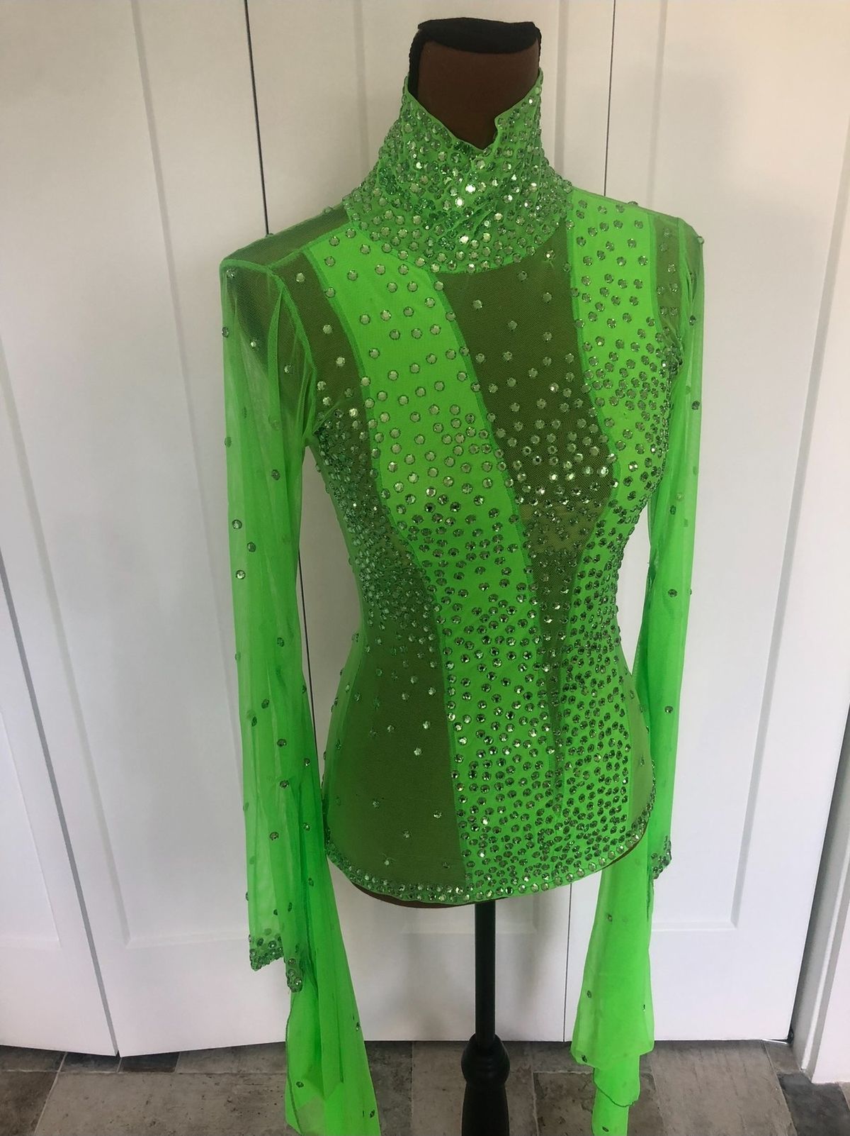Size 2 Pageant Long Sleeve Sequined Lime Green Formal Jumpsuit on Queenly